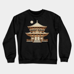 Japanese budhist temple woodblock print Crewneck Sweatshirt
